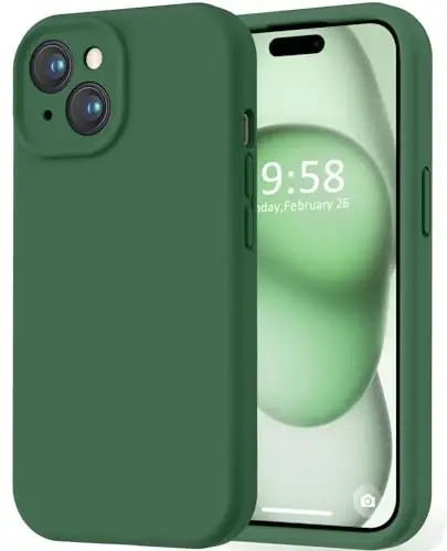 LOVE 3000 Compatible with iPhone 15 Case, [Smooth Silicone Full Coverage Camera] [8ft Drop Protection], Soft Microfiber Lining Full Body Protective Case for iPhone 15 6.1 inch - Green - 1