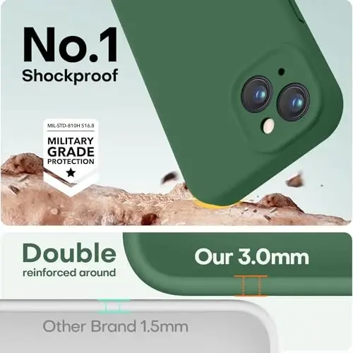 LOVE 3000 Compatible with iPhone 15 Case, [Smooth Silicone Full Coverage Camera] [8ft Drop Protection], Soft Microfiber Lining Full Body Protective Case for iPhone 15 6.1 inch - Green - 4