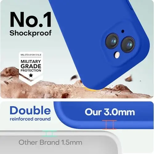 LOVE 3000 Compatible with iPhone 15 Case, [Smooth Silicone Full Coverage Camera] [8ft Drop Protection], Soft Microfiber Lining Full Body Protective Case for iPhone 15 6.1 inch - Klein Blue - 4
