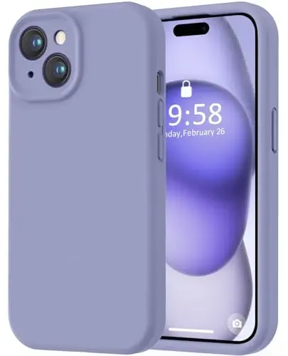LOVE 3000 Compatible with iPhone 15 Case, [Smooth Silicone Full Coverage Camera] [8ft Drop Protection], Soft Microfiber Lining Full Body Protective Case for iPhone 15 6.1 inch - Lavender Grey - 1