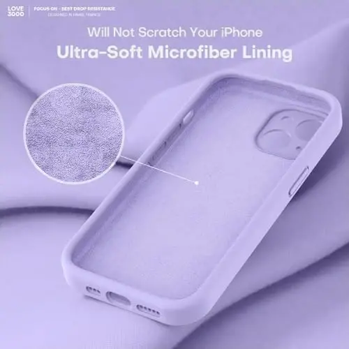 LOVE 3000 Compatible with iPhone 15 Case, [Smooth Silicone Full Coverage Camera] [8ft Drop Protection], Soft Microfiber Lining Full Body Protective Case for iPhone 15 6.1 inch - Light Purple - 5