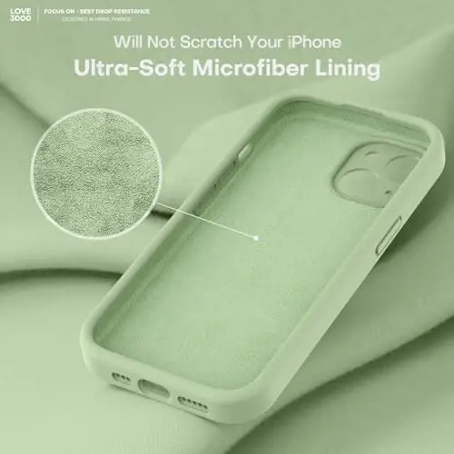 LOVE 3000 Compatible with iPhone 15 Case, [Smooth Silicone Full Coverage Camera] [8ft Drop Protection], Soft Microfiber Lining Full Body Protective Case for iPhone 15 6.1 inch - Matcha - 5