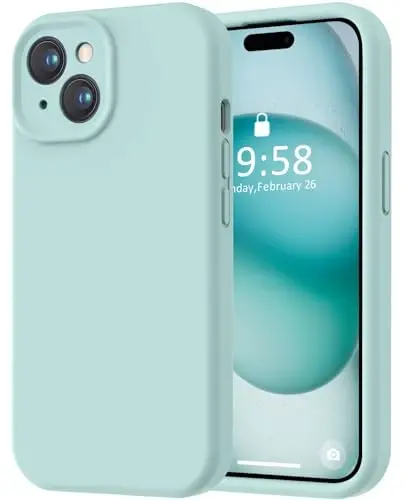 LOVE 3000 Compatible with iPhone 15 Case, [Smooth Silicone Full Coverage Camera] [8ft Drop Protection], Soft Microfiber Lining Full Body Protective Case for iPhone 15 6.1 inch - Mint - 1