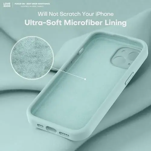 LOVE 3000 Compatible with iPhone 15 Case, [Smooth Silicone Full Coverage Camera] [8ft Drop Protection], Soft Microfiber Lining Full Body Protective Case for iPhone 15 6.1 inch - Mint - 5