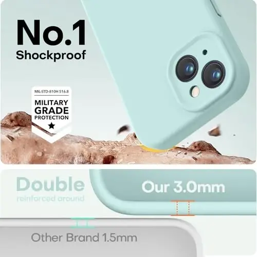 LOVE 3000 Compatible with iPhone 15 Case, [Smooth Silicone Full Coverage Camera] [8ft Drop Protection], Soft Microfiber Lining Full Body Protective Case for iPhone 15 6.1 inch - Mint - 4