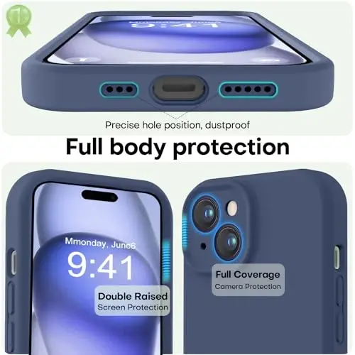 LOVE 3000 Compatible with iPhone 15 Case, [Smooth Silicone Full Coverage Camera] [8ft Drop Protection], Soft Microfiber Lining Full Body Protective Case for iPhone 15 6.1 inch - Navy Blue - 3