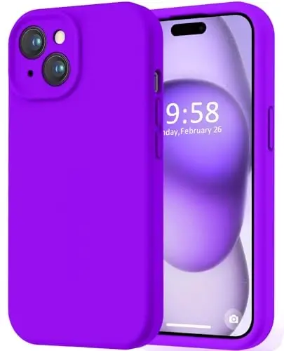 LOVE 3000 Compatible with iPhone 15 Case, [Smooth Silicone Full Coverage Camera] [8ft Drop Protection], Soft Microfiber Lining Full Body Protective Case for iPhone 15 6.1 inch - Neon Purple - 1