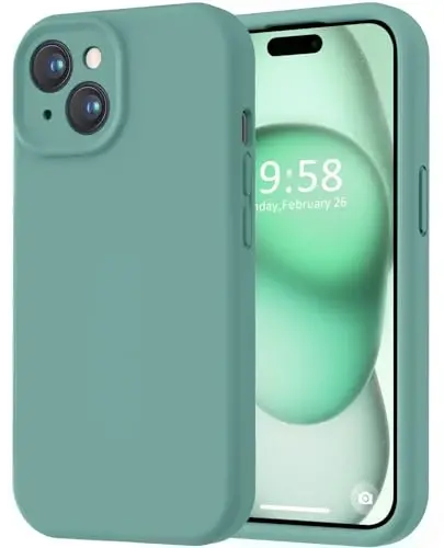 LOVE 3000 Compatible with iPhone 15 Case, [Smooth Silicone Full Coverage Camera] [8ft Drop Protection], Soft Microfiber Lining Full Body Protective Case for iPhone 15 6.1 inch - Pine Green - 1