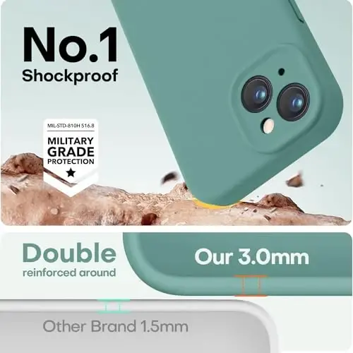 LOVE 3000 Compatible with iPhone 15 Case, [Smooth Silicone Full Coverage Camera] [8ft Drop Protection], Soft Microfiber Lining Full Body Protective Case for iPhone 15 6.1 inch - Pine Green - 4