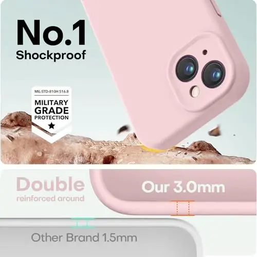 LOVE 3000 Compatible with iPhone 15 Case, [Smooth Silicone Full Coverage Camera] [8ft Drop Protection], Soft Microfiber Lining Full Body Protective Case for iPhone 15 6.1 inch - Pink Sand - 4