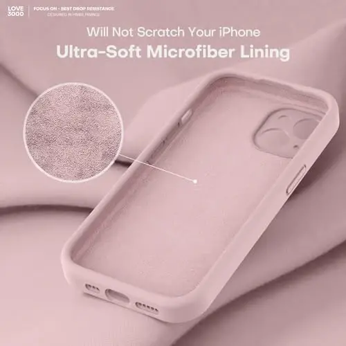 LOVE 3000 Compatible with iPhone 15 Case, [Smooth Silicone Full Coverage Camera] [8ft Drop Protection], Soft Microfiber Lining Full Body Protective Case for iPhone 15 6.1 inch - Pink Sand - 5