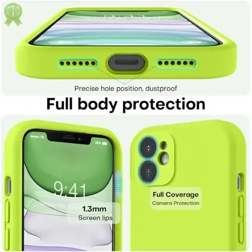 LOVE 3000 Designed for iPhone 11 Case Premium Silicone, Fluorescent Green | Full Camera Protection, Soft Microfiber Lining, Support Wireless Charge, Slim Shockproof Protective Case for iPhone 11 - 3