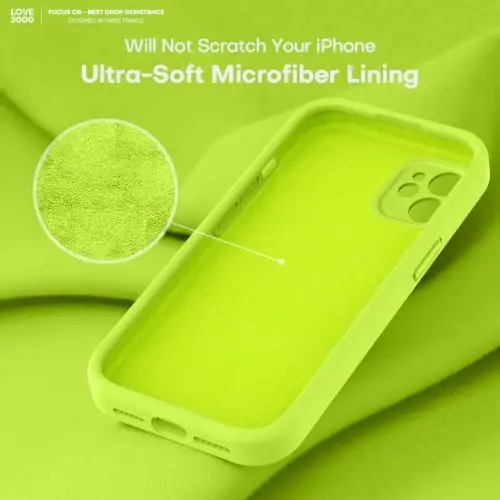 LOVE 3000 Designed for iPhone 11 Case Premium Silicone, Fluorescent Green | Full Camera Protection, Soft Microfiber Lining, Support Wireless Charge, Slim Shockproof Protective Case for iPhone 11 - 5
