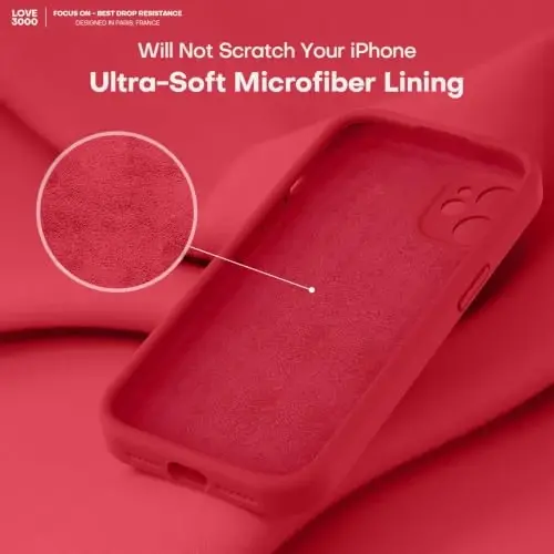 LOVE 3000 Designed for iPhone 11 Case Premium Silicone, Red | Full Camera Protection, Soft Microfiber Lining, Support Wireless Charge, Slim Shockproof Protective Case for iPhone 11 - 5