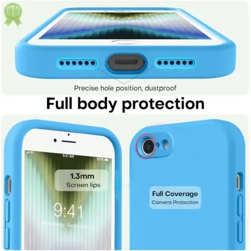 LOVE 3000 Designed for iPhone SE Case, iPhone 8/7 Case, Blue | Full Camera Protection, Soft Microfiber Lining, Support Wireless Charge, Slim Shockproof Protective Case for iPhone SE/8/7 - 3