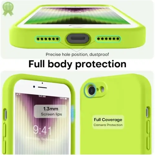 LOVE 3000 Designed for iPhone SE Case, iPhone 8/7 Case, Fluorescent Green | Full Camera Protection, Soft Microfiber Lining, Support Wireless Charge, Slim Shockproof Protective Case for iPhone SE/8/7 - 3