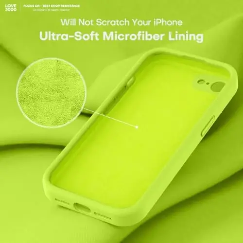 LOVE 3000 Designed for iPhone SE Case, iPhone 8/7 Case, Fluorescent Green | Full Camera Protection, Soft Microfiber Lining, Support Wireless Charge, Slim Shockproof Protective Case for iPhone SE/8/7 - 5