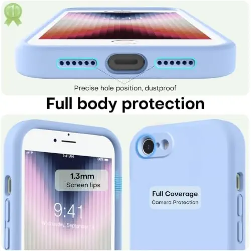 LOVE 3000 Designed for iPhone SE Case, iPhone 8/7 Case, Light Blue | Full Camera Protection, Soft Microfiber Lining, Support Wireless Charge, Slim Shockproof Protective Case for iPhone SE/8/7 - 3