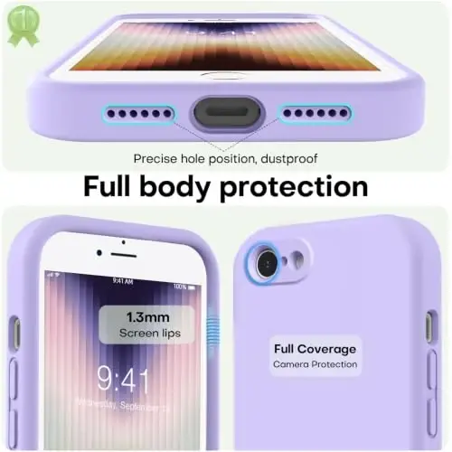 LOVE 3000 Designed for iPhone SE Case, iPhone 8/7 Case, Light Purple | Full Camera Protection, Soft Microfiber Lining, Support Wireless Charge, Slim Shockproof Protective Case for iPhone SE/8/7 - 3