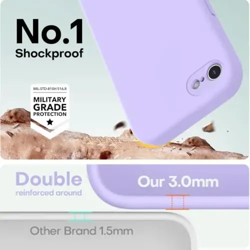 LOVE 3000 Designed for iPhone SE Case, iPhone 8/7 Case, Light Purple | Full Camera Protection, Soft Microfiber Lining, Support Wireless Charge, Slim Shockproof Protective Case for iPhone SE/8/7 - 4