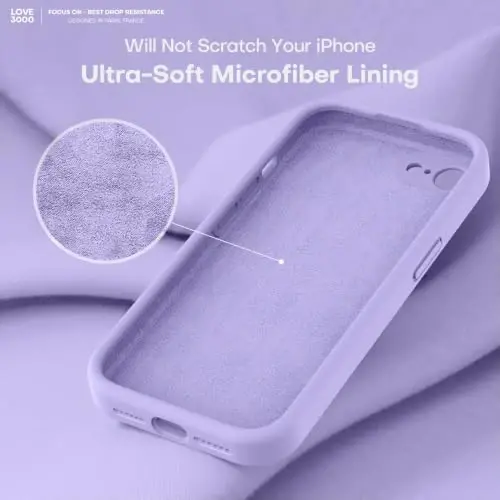 LOVE 3000 Designed for iPhone SE Case, iPhone 8/7 Case, Light Purple | Full Camera Protection, Soft Microfiber Lining, Support Wireless Charge, Slim Shockproof Protective Case for iPhone SE/8/7 - 5