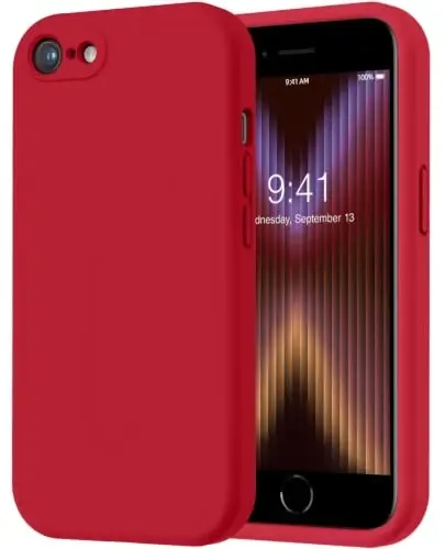 LOVE 3000 Designed for iPhone SE Case, iPhone 8/7 Case, Red | Full Camera Protection, Soft Microfiber Lining, Support Wireless Charge, Slim Shockproof Protective Case for iPhone SE/8/7 - 1