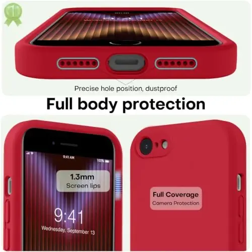 LOVE 3000 Designed for iPhone SE Case, iPhone 8/7 Case, Red | Full Camera Protection, Soft Microfiber Lining, Support Wireless Charge, Slim Shockproof Protective Case for iPhone SE/8/7 - 3