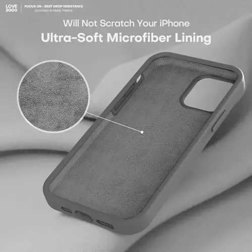 LOVE 3000 iPhone 12 Pro Max bilan mos keladi | Qalinligi 2.1 MM suyuq silikon | Tirnalishga qarshi mikrofiber astar | To'liq tanani himoya qiluvchi erkaklar uchun qora kulrang g'ilof - 5