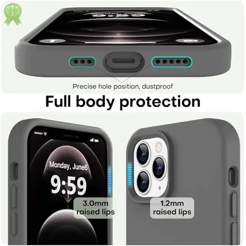 LOVE 3000 iPhone 12 Pro Max bilan mos keladi | Qalinligi 2.1 MM suyuq silikon | Tirnalishga qarshi mikrofiber astar | To'liq tanani himoya qiluvchi erkaklar uchun qora kulrang g'ilof - 3