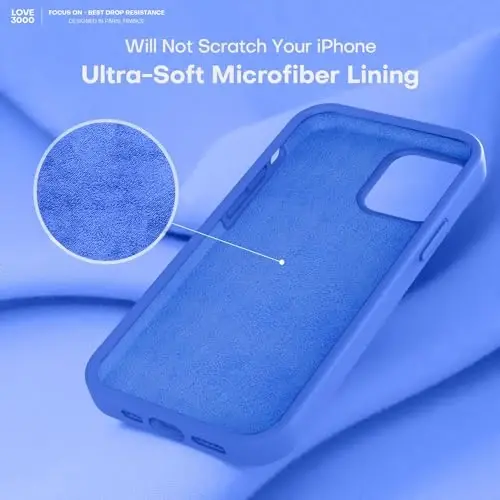 LOVE 3000 Compatible with iPhone 12 Pro Max Phone Case | Thickening 2.1 MM Liquid Silicone | Anti-Scratch Microfiber Lining | Full-Body Duty Heavy Protection Case for Men, Klein Blue - 5