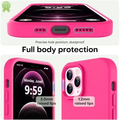 LOVE 3000 Compatible with iPhone 12 Pro Max Phone Case | Thickening 2.1 MM Liquid Silicone | Anti-Scratch Microfiber Lining | Full-Body Duty Heavy Protection Case for Men, Hot Pink - 3