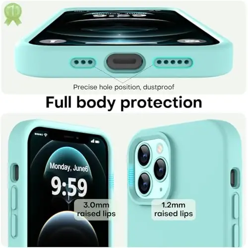 LOVE 3000 Compatible with iPhone 12 Pro Max Phone Case | Thickening 2.1 MM Liquid Silicone | Anti-Scratch Microfiber Lining | Full-Body Duty Heavy Protection Case for Men, Sea Blue - 3