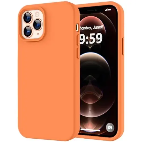 LOVE 3000 iPhone 12 Pro Max ile Uyumlu Telefon Kılıfı | Kalınlaştırma 2.1 MM Sıvı Silikon | Çizilmez Mikrofiber Astar | Tam Gövde Ağır Hizmet Tipi Koruma Kılıfı Erkekler için, Parlak Turuncu - 1