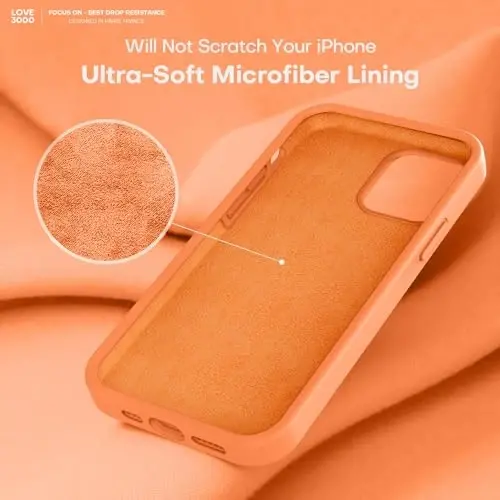 LOVE 3000 iPhone 12 Pro Max ile Uyumlu Telefon Kılıfı | Kalınlaştırma 2.1 MM Sıvı Silikon | Çizilmez Mikrofiber Astar | Tam Gövde Ağır Hizmet Tipi Koruma Kılıfı Erkekler için, Parlak Turuncu - 5