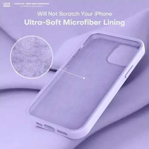 LOVE 3000 Compatible with iPhone 12 Pro Max Case | Thickening Liquid Silicone | Anti-Scratch Microfiber Lining | Full-Body Duty Heavy Protection Case for iPhone 12 Pro Max Women Girls, Light Purple - 5