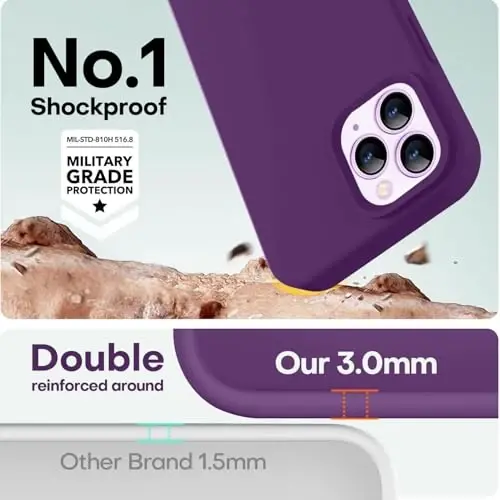 LOVE 3000 iPhone 12 Pro Max telefon g'ilofi bilan mos keladi | 2,1 MM qalinlikdagi suyuq silikon | Tirnalishga qarshi mikrofiber astar | Erkaklar uchun to'liq korpusli og'ir himoya g'ilofi, uzum - 4