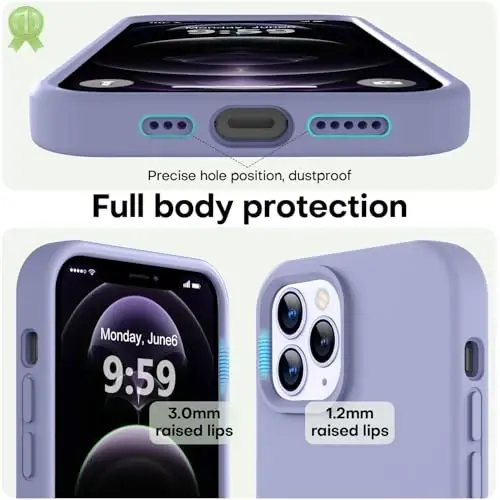 LOVE 3000 iPhone 12 Pro Max uchun mos keladi | Suyuq silikon qalinlashadi | Chizishga qarshi mikrofiber astar | iPhone 12 Pro Max ayollar qizlari uchun to'liq korpusli og'ir himoya qutisi, Lavanda kulrang - 3