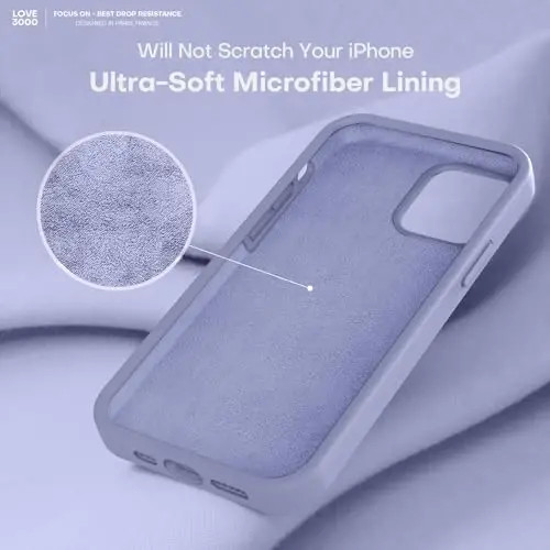 LOVE 3000 iPhone 12 Pro Max uchun mos keladi | Suyuq silikon qalinlashadi | Chizishga qarshi mikrofiber astar | iPhone 12 Pro Max ayollar qizlari uchun to'liq korpusli og'ir himoya qutisi, Lavanda kulrang - 5