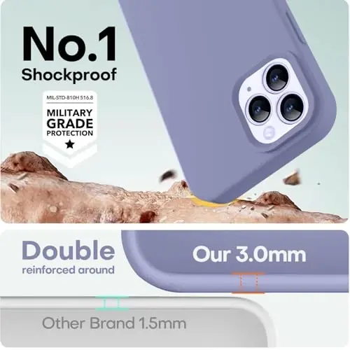 LOVE 3000 iPhone 12 Pro Max uchun mos keladi | Suyuq silikon qalinlashadi | Chizishga qarshi mikrofiber astar | iPhone 12 Pro Max ayollar qizlari uchun to'liq korpusli og'ir himoya qutisi, Lavanda kulrang - 4