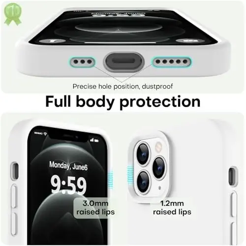 LOVE 3000 iPhone 12 Pro Max uchun mos keladi | Suyuq silikon qalinlashadi | Chizishga qarshi mikrofiber astar | iPhone 12 Pro Max ayollar uchun to'liq himoya qopqog'i, oq - 3