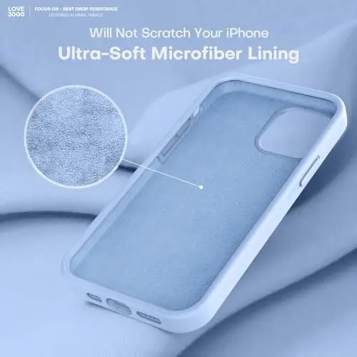 LOVE 3000 iPhone 12 Pro Max uchun mos keladi | Suyuq silikonning qalinlashishi | Chizishga qarshi mikrofiber astar | iPhone 12 Pro Max ayollar qizlar uchun to'liq tana og'ir himoya qutisi, och ko'k - 5