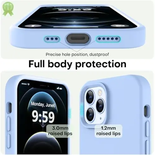 LOVE 3000 iPhone 12 Pro Max uchun mos keladi | Suyuq silikonning qalinlashishi | Chizishga qarshi mikrofiber astar | iPhone 12 Pro Max ayollar qizlar uchun to'liq tana og'ir himoya qutisi, och ko'k - 3