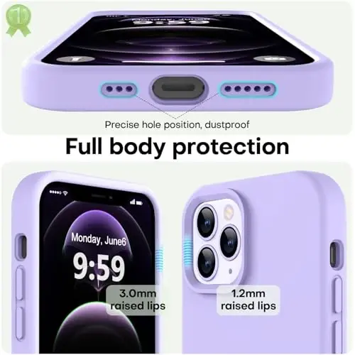 LOVE 3000 iPhone 12 Pro Max uchun mos keladigan g'ilof | Suyuq silikon qalinlashishi | Chizishga qarshi mikrofiber astar | iPhone 12 Pro Max ayollar qizlari uchun to'liq korpusli og'ir himoya g'ilofi, och binafsha - 3
