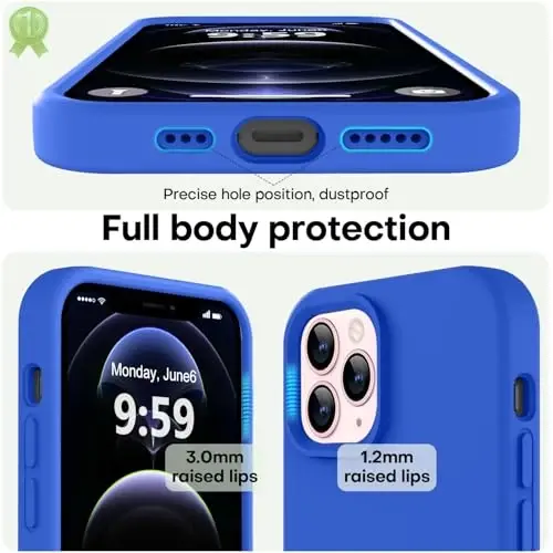 LOVE 3000 iPhone 12 Pro Max uchun mos keladigan telefon gʻilofi | 2,1 MM qalinlikdagi suyuq silikon | Tirnalishga qarshi mikrofiber astar | Erkaklar uchun toʻliq himoya gʻilofi, Klein koʻk - 3