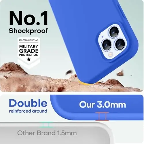 LOVE 3000 iPhone 12 Pro Max uchun mos keladigan telefon gʻilofi | 2,1 MM qalinlikdagi suyuq silikon | Tirnalishga qarshi mikrofiber astar | Erkaklar uchun toʻliq himoya gʻilofi, Klein koʻk - 4