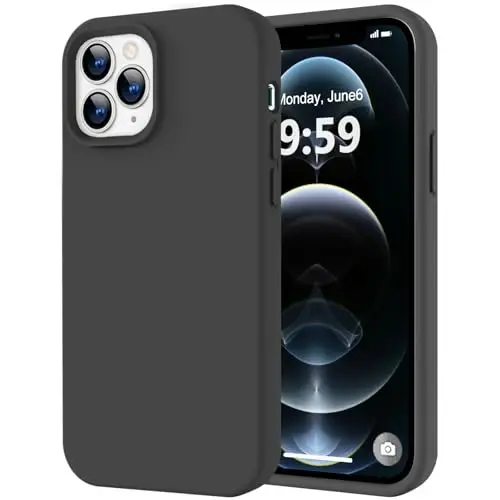 LOVE 3000 iPhone 12 Pro Max uchun mos keladigan telefon gʻilofi | 2,1 MM qalinlikdagi suyuq silikon | Tirnalishga qarshi mikrofiber qoplama | Erkaklar uchun toʻliq korpusli kuchli himoya gʻilofi, qora - 1