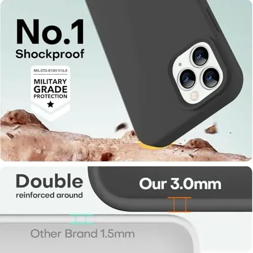 LOVE 3000 iPhone 12 Pro Max uchun mos keladigan telefon gʻilofi | 2,1 MM qalinlikdagi suyuq silikon | Tirnalishga qarshi mikrofiber qoplama | Erkaklar uchun toʻliq korpusli kuchli himoya gʻilofi, qora - 4