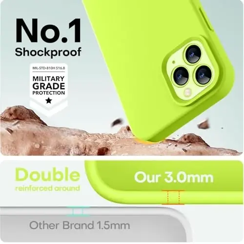 LOVE 3000 iPhone 12 Pro Max uchun mos keladigan telefon gʻilofi | Qalinligi 2,1 MM suyuq silikon | Chizilishga qarshi mikrofiber astar | Erkaklar uchun toʻliq himoya qiluvchi gʻilof, lyuminestsent yashil - 4