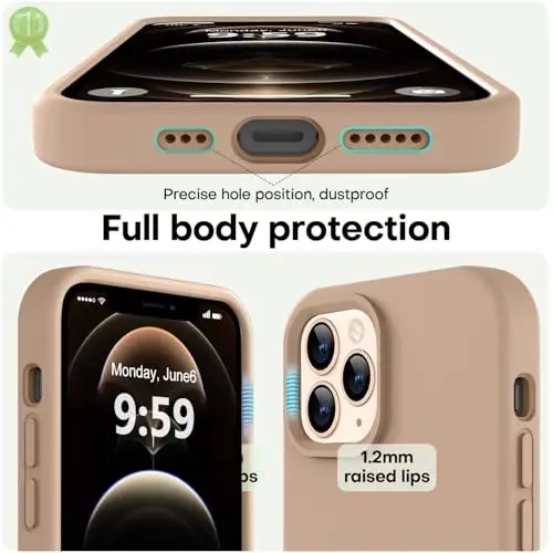 LOVE 3000 iPhone 12 Pro Max uchun mos keladigan telefon g‘ilofi | Qalinligi 2,1 MM suyuq silikon | Chizishga qarshi mikrofiber astar | Erkaklar uchun to‘liq tanani himoya qiluvchi g‘ilof, och jigarrang - 3
