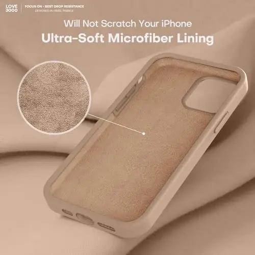 LOVE 3000 iPhone 12 Pro Max uchun mos keladigan telefon g‘ilofi | Qalinligi 2,1 MM suyuq silikon | Chizishga qarshi mikrofiber astar | Erkaklar uchun to‘liq tanani himoya qiluvchi g‘ilof, och jigarrang - 5